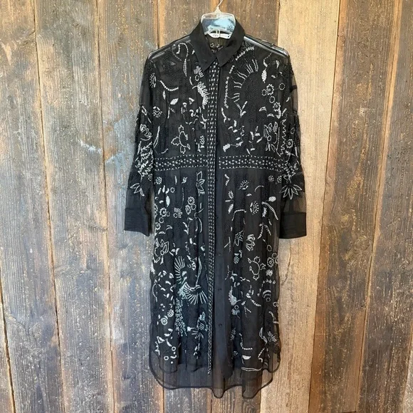 Zara Longline Embroidered Tulle Blouse in - Picture 3 of 6